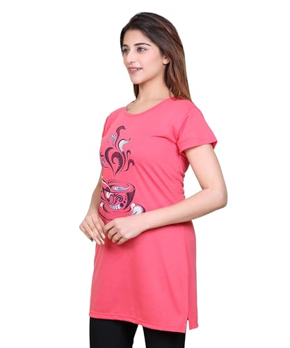 Image of DG Divine GirL Women's Cotton Printed Long Regular Fit Round Neck Top /T-Shirt /Tshirts