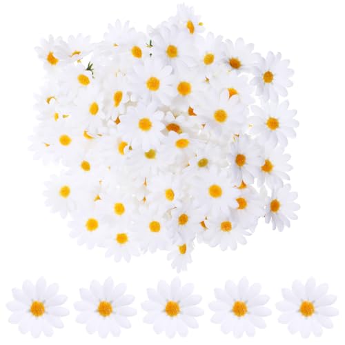 GEEHUA Lot de 100 têtes de marguerite artificielles en tissu de 4,5 cm pour la maison, les mariages, les fêtes, les loisirs créatifs (blanc)
