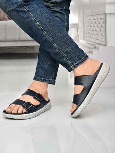 Image of HEALTH FIT Extra Soft Premium Classic Cushion Sliders /with Adjustable Buckle Strap & Light Weight Anti-SkidWaterproof Luxurious Slippers for Men's HF120