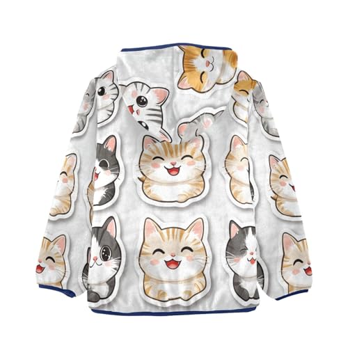 Cute Cats Stickers Girls Fleece Jacket Girls Fall Jacket Girls Zip Up Hoodie Girls Sherpa Jacket 2-10T2