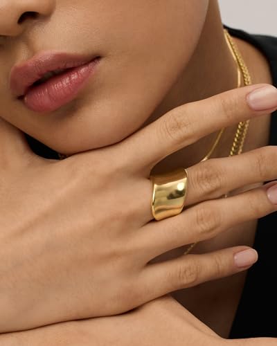 PAVOI 14K Gold Plated Chunky Statement Ring for Women | Stainless Steel Hypoallergenic Wide Stackable Rings4