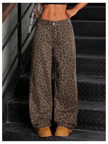 SOLY HUX Women's Leopard Jeans Cheetah Print Wide Leg Baggy Denim Pants Long Trousers Streetwear4