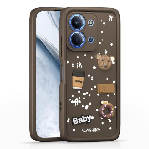 Image of Bintage Back Cover Compatible for Vivo Y21 5G / Vivo Y11 5G | Cute 3D Taddy Ball Bear Milk Cake Coffee Silicon Case Full Body & Camera Protection - Brown