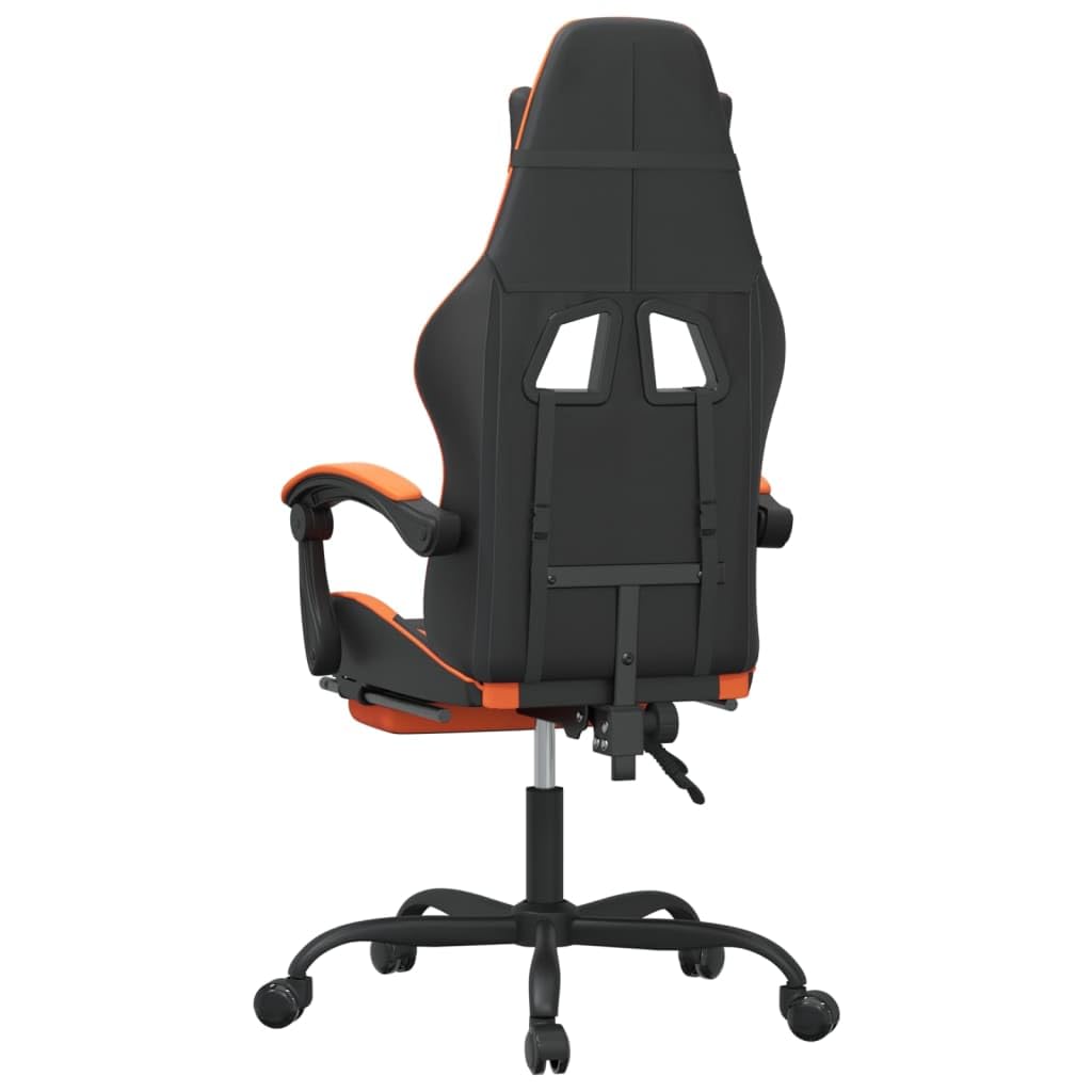 Gaming-Stuhl mit Fußstütze und Rollen, Kunstleder Schwarz Orange, Drehbar mit Höhenverstellung und Wippfunktion, Ergonomischer Bürostuhl für Gamer und Streaming-Sessions