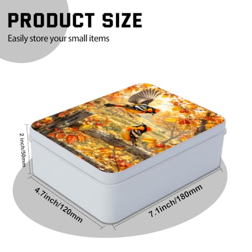 Image of Decorative Metal Tin Box with Lid,Autumn Birds Golden Organizer