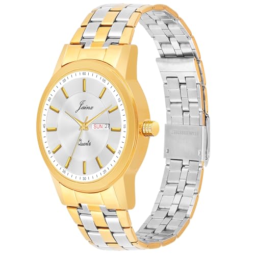 Image of jainx Premium Golden Chain Day and Date Feature Analog Wrist Watch for Men (Golden /White /Black Color Dial)