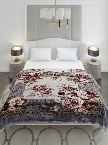 Image of Monte Carlo Double Bed Heavy Winter Blanket Emilia 2 Ply Cloudy 1050 GSM | 5.5 KG (240x220 CM), Grey Brown
