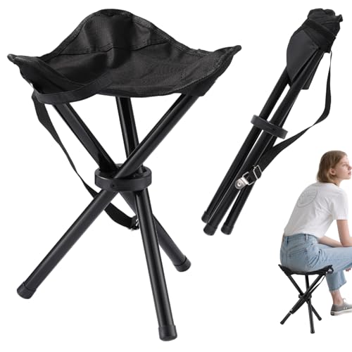 Travel Folding Camping Stool 14.6 inches Lightweight Outdoor Tripod Chair and Maximum weight 210 lbs Portable Party Chair Fishing Chairs Seat for Camp Hiking Beach Garden and Painting (Black)