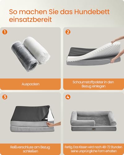 Feandrea Orthopädisches Hundebett, Hundekissen, Hundekorb, weiche Polsterung, Hundesofa, erhöhte Ränder, Bezug abnehmbar und waschbar, 120 x 85 x 18 cm, rutschfeste Unterseite, hellgrau PGW078G02V1