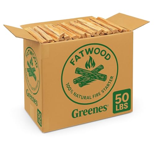 Greenes Fence Fatwood Fire Starter 50 lb Box 100% Natural Resin Pine Kindling Chemical-Free All-Weather for Fireplaces Campfires Wood Stoves & Grills