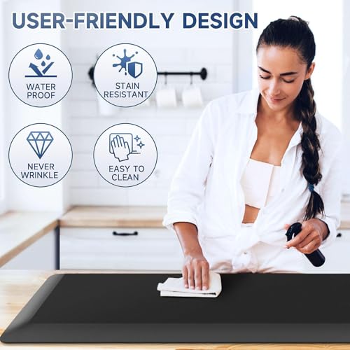 Image of 4 /5 Inch Thick Kitchen Mat Anti Fatigue Mat Kitchen Rugs Kitchen Decor Non-Slip, Stain & Water Resistant, Kitchen Mats Desk Mat for Kitchen, Office, Workshop, Black, 17'' x 60''