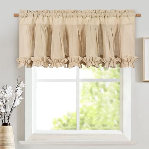 Likiyol Linen Valances for Windows Farmhouse Window Valances with Ruffle