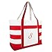 DALIX Beach Tote Bag Shoulder Bags Striped Monogrammed Red Ballent Letter S
