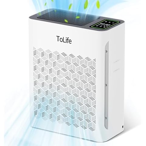 ToLife Air Purifiers for Home Large Room Up to 1295 Ft² with PM 2.5 Display Air Quality Sensor, Auto Mode, Timer, HEPA Air Purifier for Bedroom Filters Smoke, Pollen, Pet Dander, Allergies, White Cover