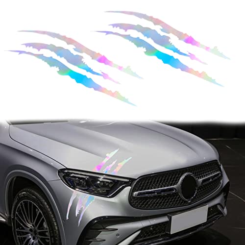 2Pcs Car Stickers Reflective Monster Claw Scratch Marks Headlight Bumper Sticker Waterproof Decal, Claw Marks Decal Reflective Sticker For Car Headlamp, Motorbike, Truck Decal Decoration, Laser #TOP17