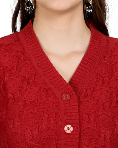 Image of Lady Willington Women Woolen V-Neck Self Design Cardigan Heavy Daffodil Fabric Cardigan Winter Wear Pure Wool Cardigans for Women Sweaters Long Cotty Fully Warm Cardigan Free Sizes