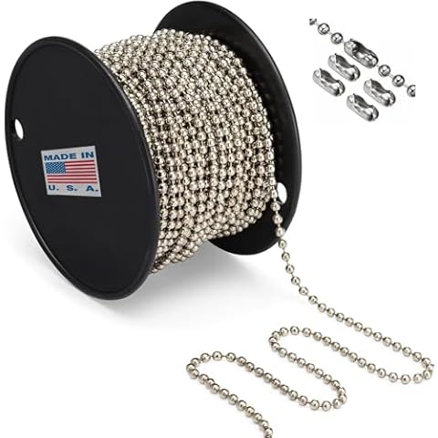 #10 Beaded Ball Chain (4.5mm) – USA Made Nickel Plated Steel (NPS) 100 Feet Spool for Vertical Window Blinds, Plumbing and Industrial Equipment Labeling - Indoor Use Cover