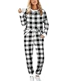 Picture of XIEERDUO Workout Sets For Women 2 Piece Plaid Shirts For Women Cute Pajama Sets Black S