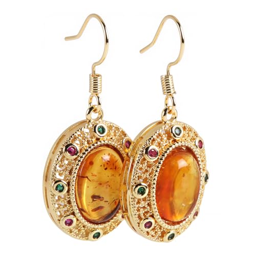 Natural Amber Copper Earrings Teardrop Dangle Earrings Jewelry Gift for Women Birthday Christmas