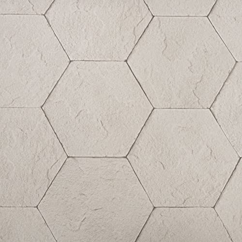 SOPHIE LAURENCE Hexagon Designer Wallpaper - Geometric Grey Brown Mix Taupe Brick Tile Wall Effect -Textured Thick Solid Heavy Duty - Paste The Wall