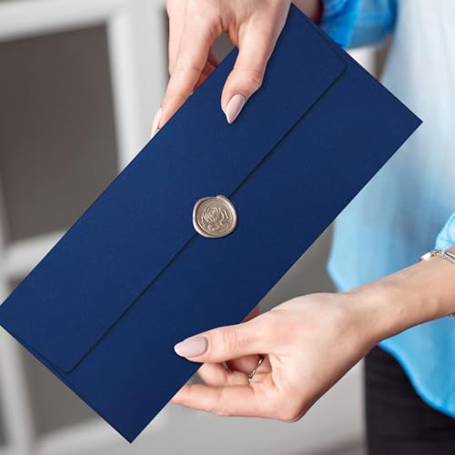 Image of Marspark 100 Qty #10 Navy Blue Business Envelopes 80 lb 4-1 /8'' x 9-1 /2'' Peel Press Letter Size Envelopes Professional Mailing Printable for Security Office Use Home Mail