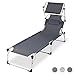 Produktbild Sekey Aluminium klappbare Sonnenliege mit Dach, Gartenliege mit Kissen für Balkon, Garten, Terrasse, Innen- und Außen, 220 x 71 x 37 cm, Grau, Gewichtskapazität 120 kg
