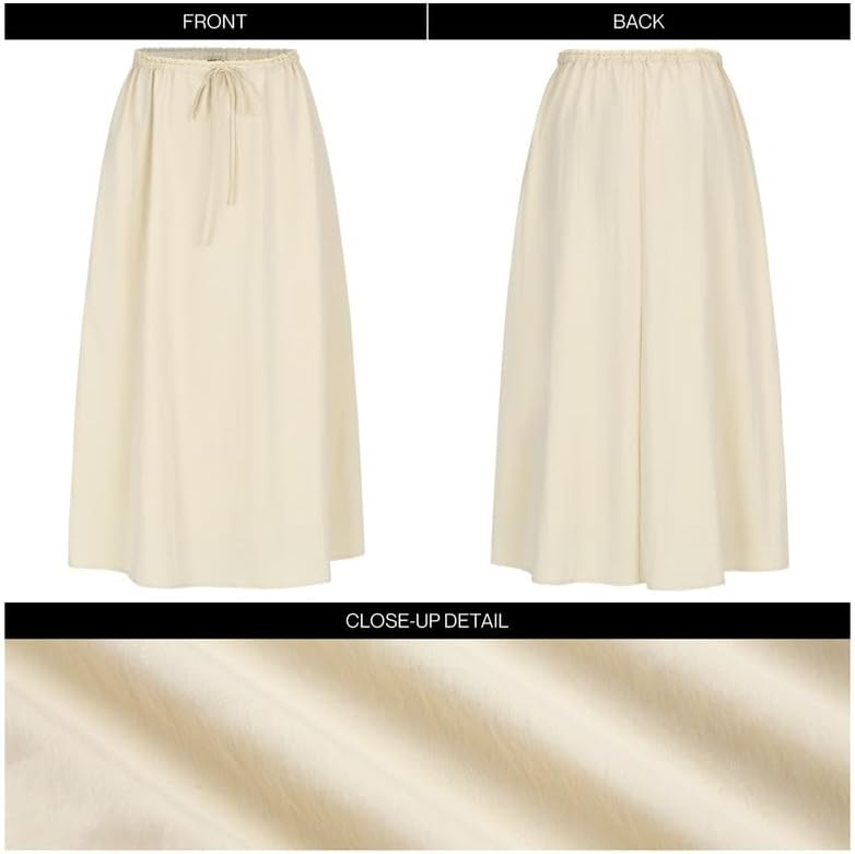 URBAN REVIVO Women's Cotton Oversized A-Line Midi Skirt with Elastic Waist Solid Soft Casual Long Skirts