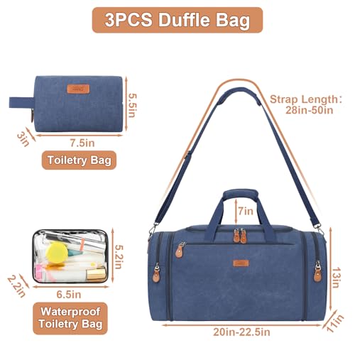 Image of Canvas Mens Duffle Bag for Travel - Expandable 50L Weekender Bags with Toiletry Bag, Overnight Bag Travel Duffel Carry On Luggage with Removable Shoulder Strap, Durable & Water-Resistant