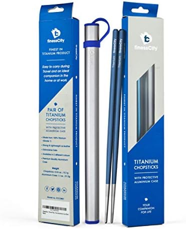 Chopsticks, 1 Pair of Titanium Chopsticks Ultra Lightweight Professional (Ti), Super Strong Healthy and Eco-Friendly 1 Pair of Chopstick Comes with Free Aluminium Case (Blue)