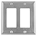 Bryant Electric SS262L Metallic Wallplate, 2-Gang, 2 Decorator/GFCI Openings, 430, StainlessSteel, With Removable White Protective Film