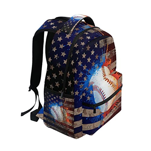 Fisyme American Flag Baseball Backpack Laptop Bag Daypack Travel Hiking School Backpacks For Men Women Kids Girls Boys #TOP5