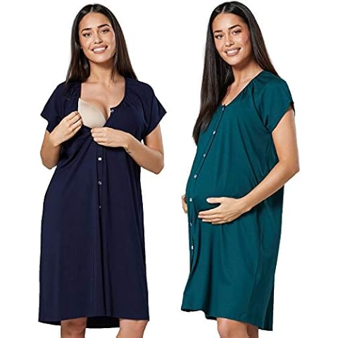 HAPPY MAMA Women's Maternity Breastfeeding Nightdress for Labour 2-Pack 1365 (Navy & Dark Green, UK 10/12, M) Cover