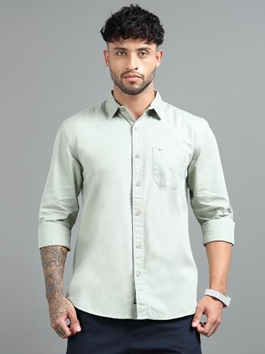 Image of Men Slim Fit Solid Spread Collar Casual Shirt