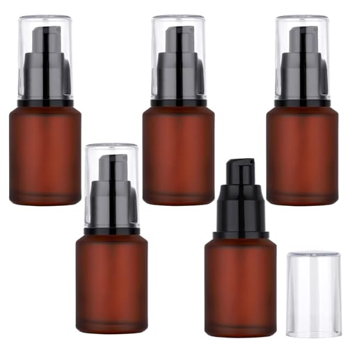Image of Segbeauty 1oz Frosted Glass Travel Pump Bottle, 5pcs 30ml Travel Bottles for Toiletries, Refillable Cosmetic Containers for Women, Empty Red Lotion Dispenser with Pump, Leak Proof Makeup Dispenser