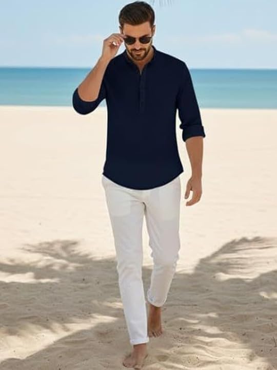 Image of Men's Cotton Blend Straight Kurta Shirt Combo with Mandarin Collar - Slim Fit Casual Short Kurti Set Featuring Textured Slub Fabric and Roll-Up Full Sleeves