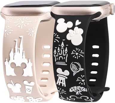 2 Packs Cartoon 3D Raised Band Compatible with Apple Watch Band 49/46/45/44/42/41/40/38mm Women Two-Tone Cute Soft Silicone Sport Strap for iWatch SE Series 10/9/8/7/6/5/4/3/2/1/Ultra(1/2)