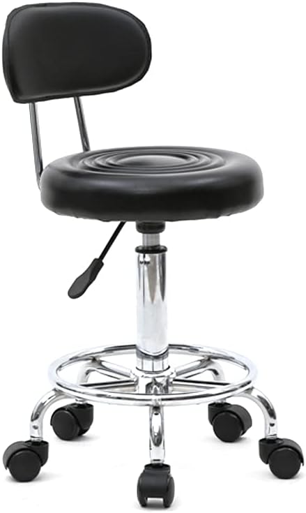 Goujxcy Multi-Purpose Salon Stool Chair, Adjustable Rolling Swivel Stool with Back Cushion and Wheels Perfect for Beauty Salon Spa Tattoo Massage Dental Clinic Office Art Studio, Black