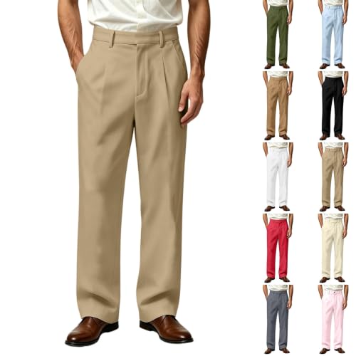 Mens Dress Pants Classic Fit Pleated Business Casual Slacks - image 1