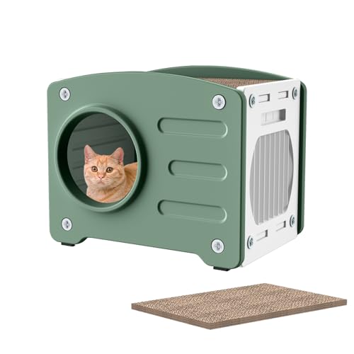 Froadp Casa para gatos con tabla rascadora, interior y exterior, de plástico, cueva para gatos, cama de gato, cueva, diámetro de 23 cm, armario para gatos, cabaña verde, 55,3 x 40,5 x 46 cm