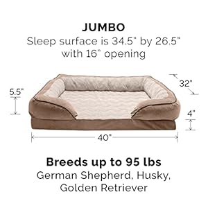 Furhaven Orthopedic Dog Bed for Large Dogs w Removable Bolsters Washable Cover For Dogs Up to 95 lbs Plush Velvet Waves Perfect Comfort Sofa Brownstone JumboXL
