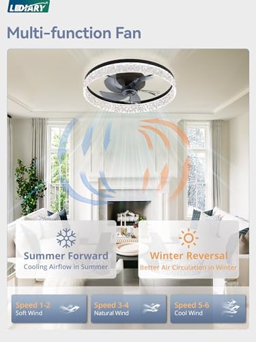 Image of LEDIARY 22 inch Low Profile Ceiling Fans with Lights, APP & Remote, Black