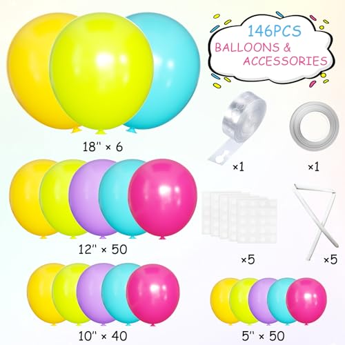 Image of MEBAY Rainbow Balloons Garland Arch Kit, 146Pcs 5 Assorted Color Latex Balloon Different Sizes 18 12 10 5 Inch for Gender Reveal Baby Shower Wedding Birthday Party Decoration
