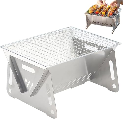 Camping Grills with Grill Plate, Outdoor Camping Wood Stove Portable Folding Stainless Steel Wood Burning Stove with Net & Carrying Bag for Outdoor Backpacking Hiking Cooking