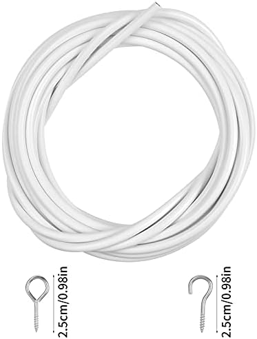 Chstarina Curtain Wire 10M Curtain Cable Net Curtain Wire with Hooks and Eyes White Net Curtain Rod Window Net Curtain Kit,10 Pairs Curtain Hooks Curtain Rail Wire Cord for Window Curtain Rod