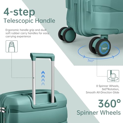 Image of Carry On Luggage 22x14x9 Airline Approved, 22 Inch PP Hardshell Luggage Carry-on Suitcase with Spinner Wheels, Carry On Suitcase Set for Women (Misty Blue)