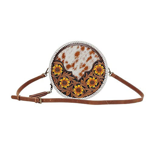 Image of Myra Bag Western Leather Round Bag for Women - Crossbody Purse Shoulder Bag Marigold