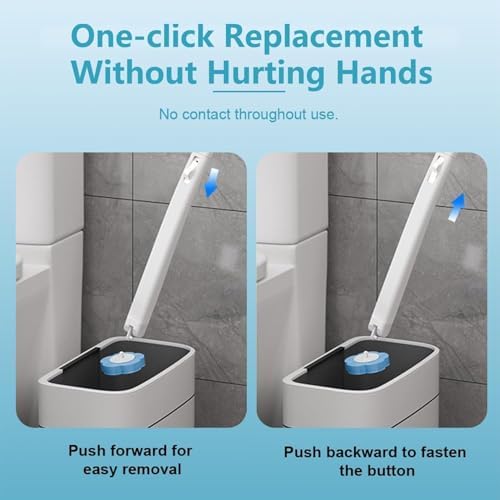 Disposable Toilet Brush with 54 Refill Heads, 2 Handles & Holders Included – No-Touch Toilet Bowl Cleaning System, Wall-Mounted or Freestanding Bathroom Brush Set - 4