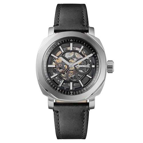 Ingersoll The Outrider Herren 44mm Automatikuhr mit schwarzem Zifferblatt und schwarzem Lederarmband