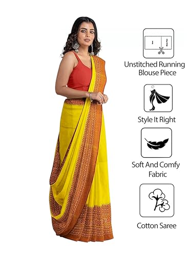 Image of eC ESHA'S COLLECTION Women's Cotton Blend Begumpuri Handloom Saree With Unstitched Running Blouse Piece