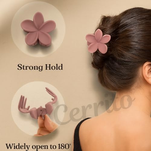 Image of Cerrito Flower Hair Claw Clips for Women Girls - 6 Pcs Small Strong Hold Clamps for Thick Thin Hair, Matte Nonslip, Neutral Floral Claw, Styling Hair Accessories, Ponytail Holder, Multicolor